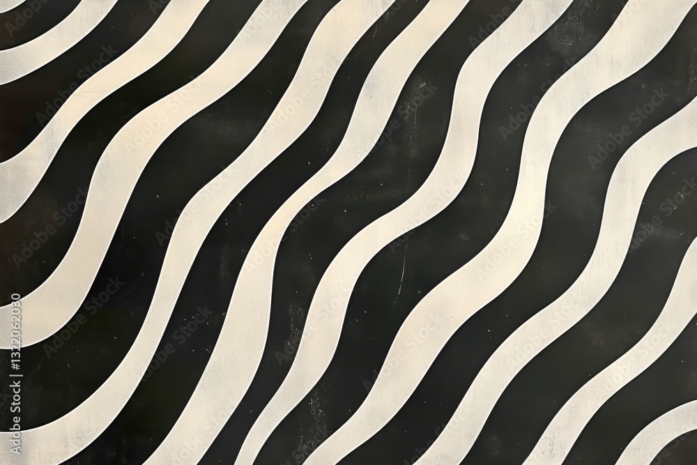 Poster striking black and white wavy pattern on a textured surface creates visual movement and intrigue