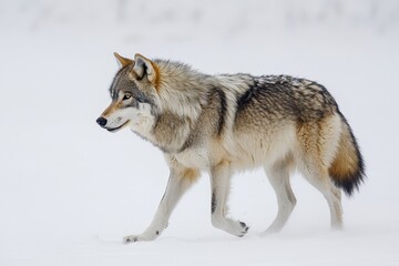 Fototapeta premium Gray Wolf Walking Gracefully Through Snowy Winter Landscape