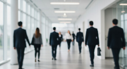 Business People Walking in Hallway: Blurred Vision of Success | Corporate Life, Office Commute, Modern Workplace