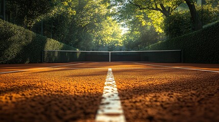Immaculate Tennis Court with Bright White Lines and Lush Surroundings