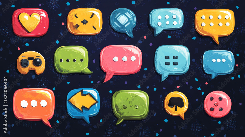 Poster pixel speech bubbles. video game talk balloon, retro 8 bit speech bubble and computer games speak. v