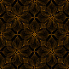 Seamless pattern, lines and shapes, black, gold, brown tones, suitable for use in wallpaper, tiles, fabric patterns, backgrounds.
