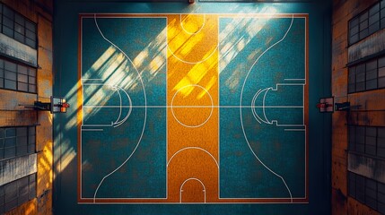 Polished Indoor Basketball Court from Above