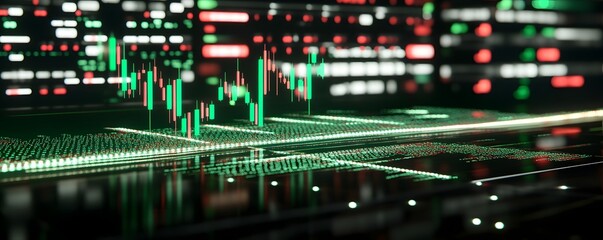 Futuristic digital stock market chart with candlestick analysis shown