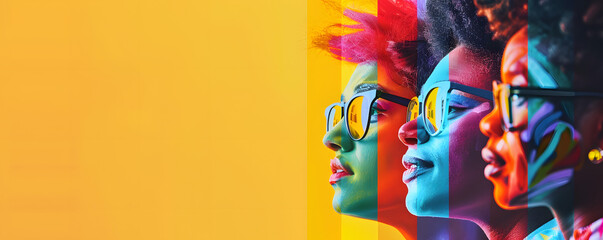 A group of women with colorful hair and glasses