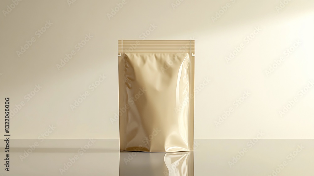 Poster plain stand-up pouch on reflective surface against a light background with shadow