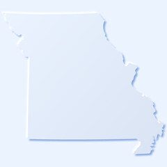 Missouri State map with paper cut effect in light blue color