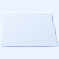 North Dakota State map with paper cut effect in light blue color