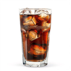 Cola in glass with clear ice cubes isolated on white background
