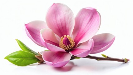 Fototapeta premium Pink Magnolia Blossom with Leaves