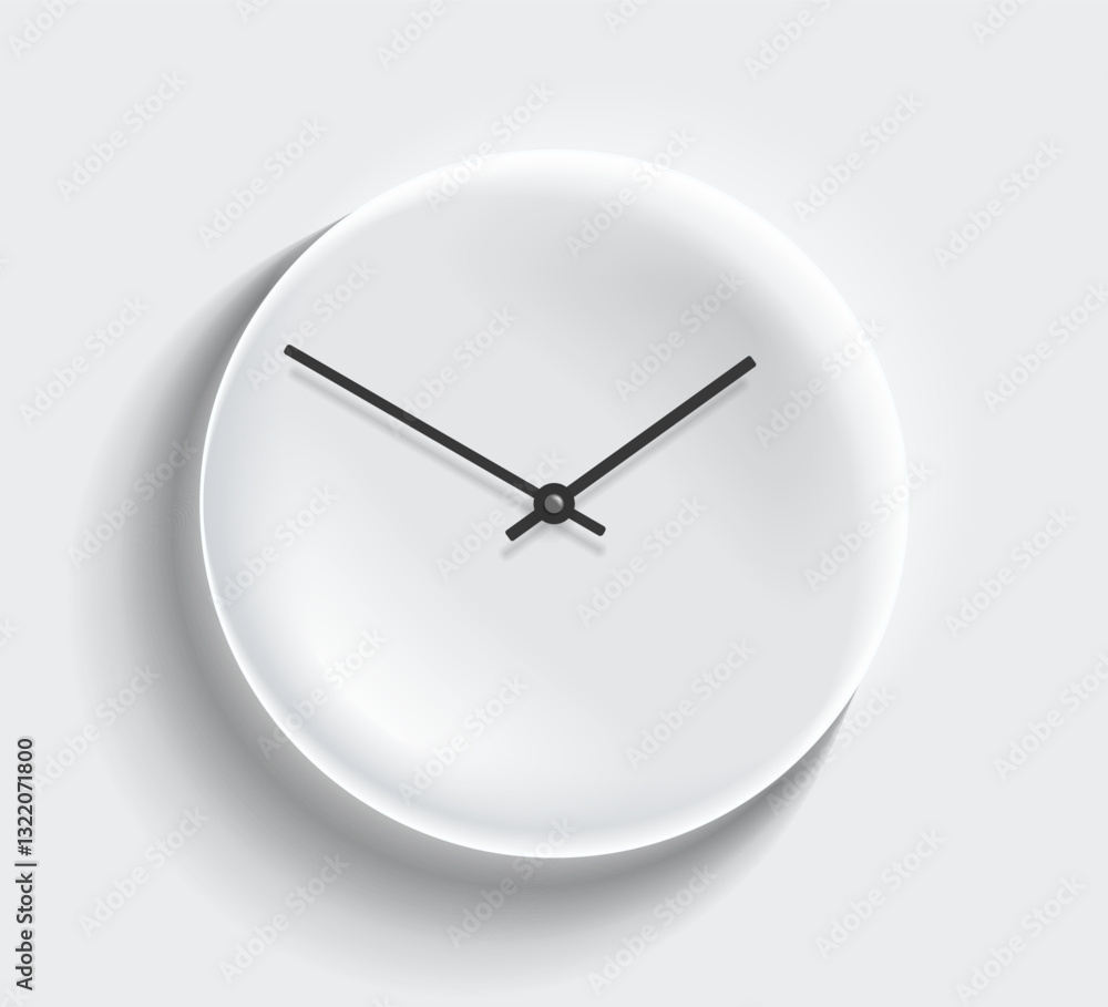 Poster simple light creative volume clock in realistic flat style, with arrow. white timer on gray backgrou