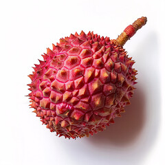 rambutan with red spiky shell and translucent juicy fruit inside isolated on a white background