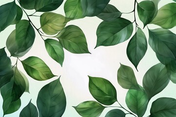 Detailed Botanical Illustration Showcasing Lush Green Leaves on a White Background