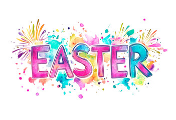 Colorful Easter text artwork featuring vibrant splashes isolated on transparent background