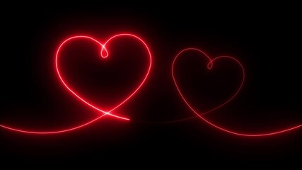Two love hearts. Valentine's Day indicate. Love One line drawing concept. love card neon glowing icon. valentines love heart symbol animation. - Powered by Adobe