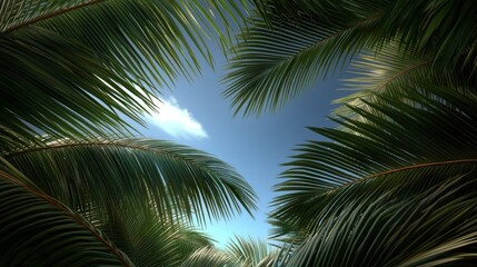 Fototapeta premium Tropical Palm Leaves Frame Blue Sky