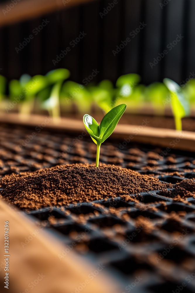 Poster a robotic planter navigates smoothly, sowing bioengineered seeds with precision in a well-structured