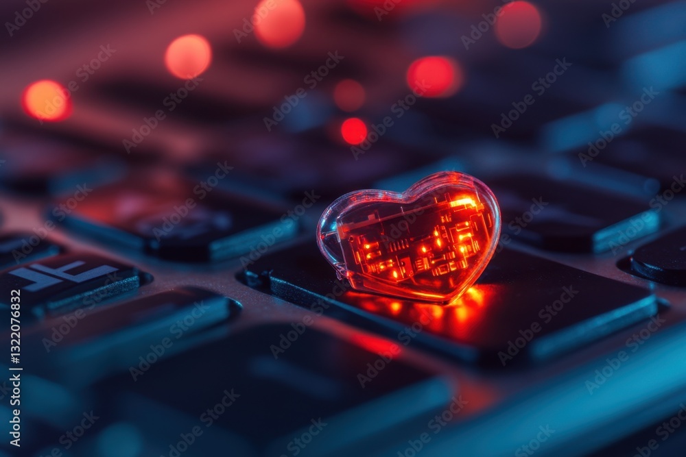 Poster this close up photo showcases an electronic device placed on a keyboard capturing the interaction be