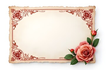 Vintage Decorative Paper with Roses and Ornate Border Design