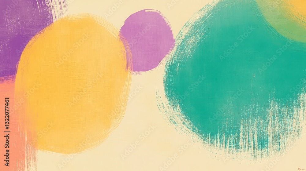 Poster vibrant yellow, green, and purple circles overlapping and creating dynamic geometric patterns on neu