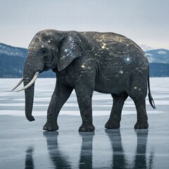 Constellation elephant on reflective surface
