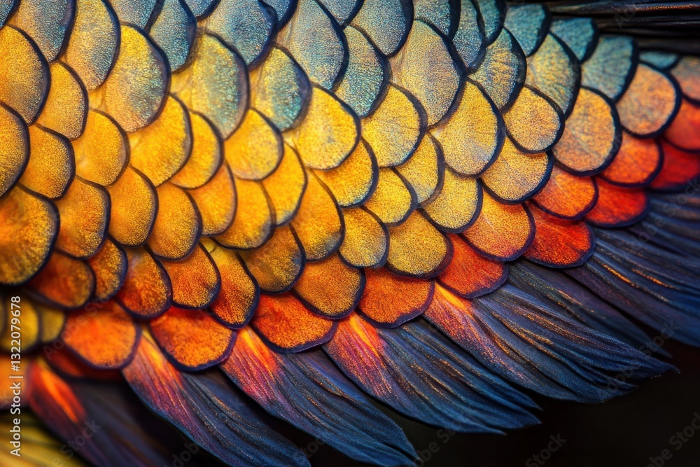 Poster this close up photo showcases the colorful feathers of a bird highlighting their intricate patterns 