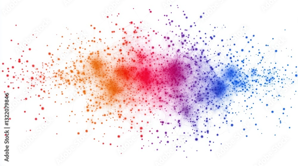 Poster a vibrant explosion of colorful dots and interconnected lines forms a nebulous, abstract design agai