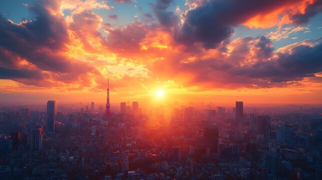 Tower skyline tokyo sunset view high resolution hd photo