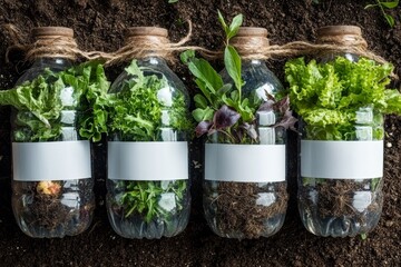 Cultivating lettuce in repurposed plastic bottles and cups embodies eco-friendly and sustainable living, particularly during economic downturns