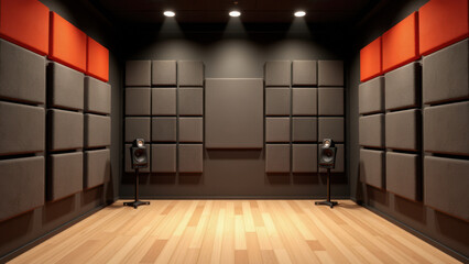 A spacious soundproofed room with acoustic panels on the walls.