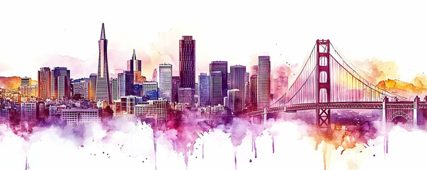 Fototapeta premium San Francisco skyline watercolor art print