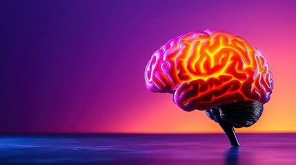 Image of human brain on purple-pink background with brain reflection