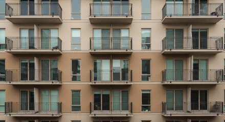 Obraz premium Apartment Balconies: Modern Architecture, Urban Living, and City Views - Photo of Building Facade with Balcony Rows