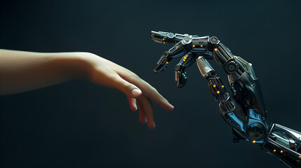 Robotic arm and human arm reaching out to each other