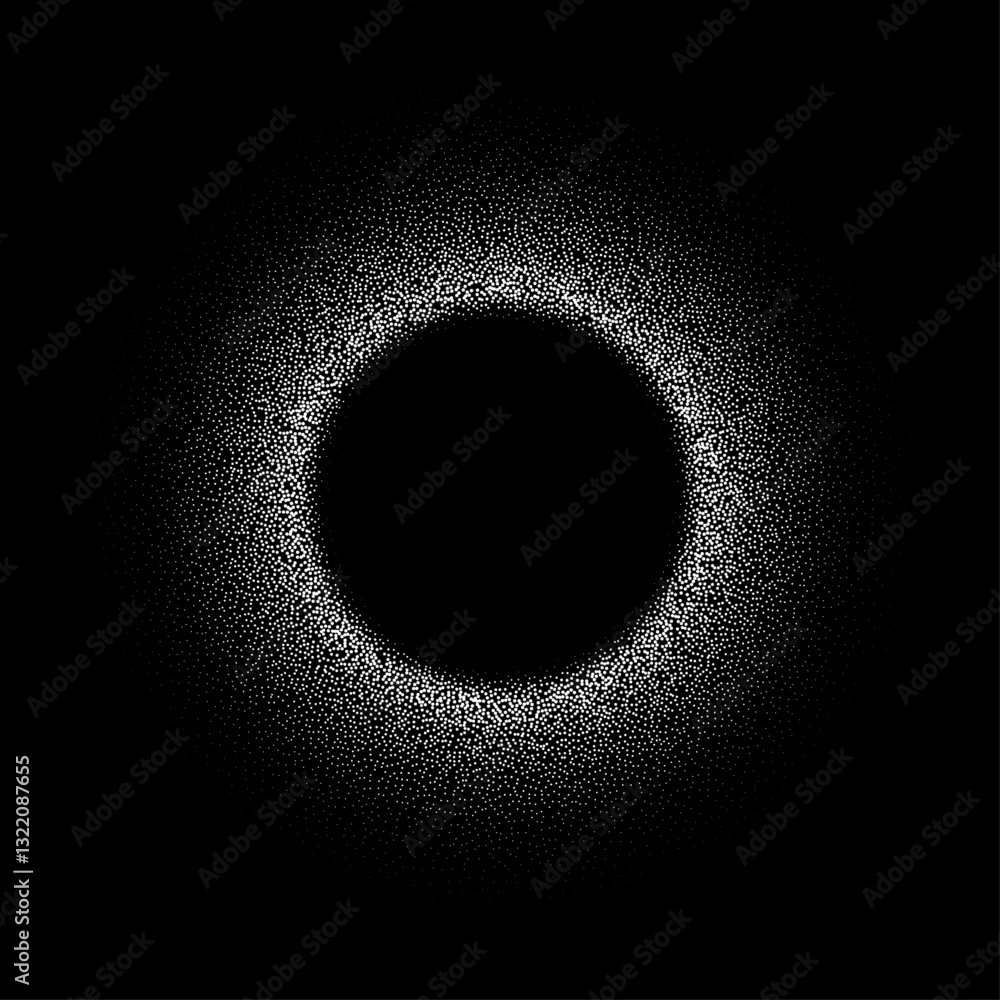 Poster white flour powder round frame isolated on black background with copy space. shiny ring of silver co