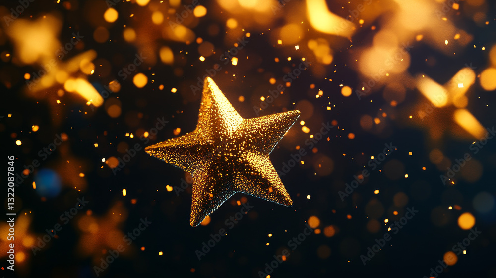 Poster star animation. golden stars rotate, shiny glossy cartoon star 3d rotation for mobile game ui, video