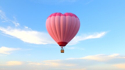 Obraz premium A hot air balloon, shaped like a heart and rendered in a soft pink hue, space for copy