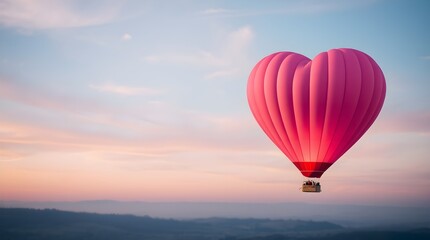 Obraz premium A hot air balloon, shaped like a heart and rendered in a soft pink hue, space for copy