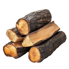 Premium fire logs stacked on a white background for fireplace or campfire use, Fire logs isolated on white background