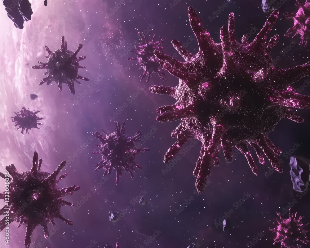 Poster abstract representation of microscopic organisms in cosmic setting