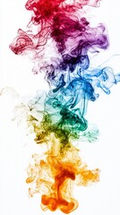   A group of vibrant smoke particles suspended in an aerial scene against a pure white background