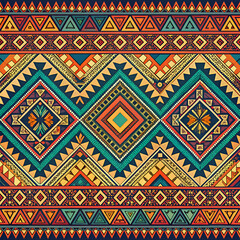 Vibrant Tribal Geometric Pattern in Warm Colors.