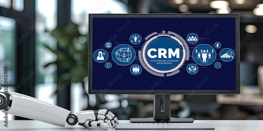 Poster customer relationship management system on brisk computer for crm business and enterprise