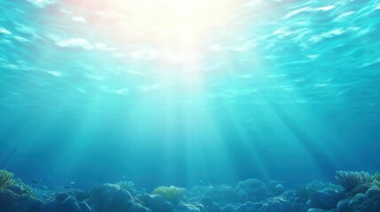 Naklejka premium Underwater coral reef teeming with vibrant marine life, clear blue water, high detail, natural light