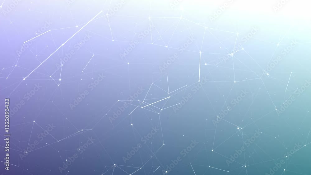Poster Floating sparkling plexus connection network polygonal net motion graphics on blue to white gradient background