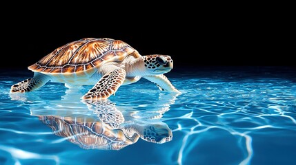   A turtle bobbing on water's surface