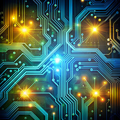Obraz premium Abstract Circuit Board Pattern with Glowing Lights.