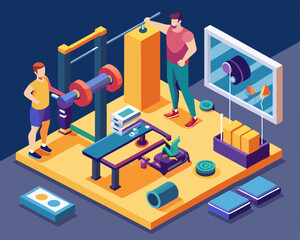 Gym equipment image. Isometric style. Vector illustration.