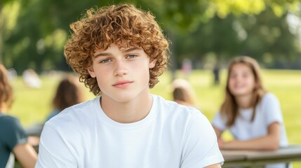 Teen at outdoor school event in vibrant