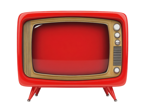 Vintage red television with wooden accents on modern legs on transportation background - Powered by Adobe
